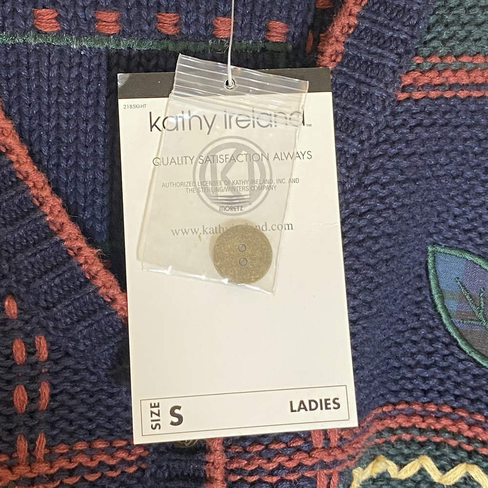 Kathy Ireland Cardigan Womens Small Blue Multi Floral Embroidered Granny Y2K 90s - Picture 11 of 16